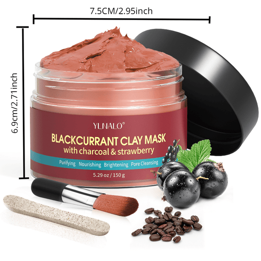 Natural Healing Blackcurrant Clay Mask - Detoxifies and Purifies Pores, Controls Acne, Tightens Skin, Nourishes and Moisturizes, for a Radiant and Healthy-Looking Complexion