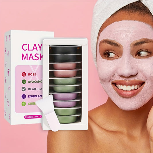 10pcs*0.18oz Clay Mask Mud Mask, Gentle Cleansing, Moisturizing And Hydrating Skin, Dead Sea/Avocado/Eggplant/Rose/Green Tea Mask Rejuvenating Skin Facial Mask Travel Essential