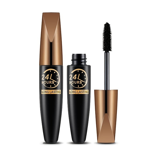 1pc 24Hours Long-Lasting Waterproof Black Mascara - Volumizing & Curling, Silk Fiber Lash Extension Cosmetic for All Skin Types, Sleek Metallic Tube Design