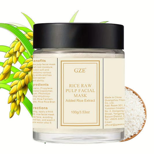 Moisturizing Rice Raw Pulp Face Mask With Rice Extract - Tightens Pores, Nourishes, And Hydrates Skin Facial Clay Mud Mask - For All Skin Types