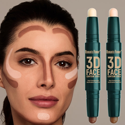 Double Head Contour Stick, Highlights&Contour&Concealer 3D Face Waterproof Long Lasting Makeup with Plant Squalane