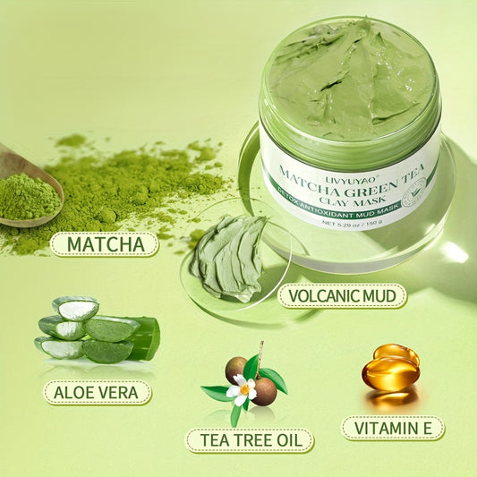 Detoxifying Matcha Mud Mask - Green Tea Face Mask for Deep Cleansing, Moisturizing, and Hydrating - Natural Pore Cleanser with Volcanic Mud and Plant Squalane for Soft, Glowing Skin